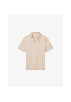 Mens Sandro Slightly-Shiny Stretch-Woven Polo-Shirt