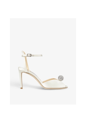 Womens Jimmy Choo Sacora Crystal Sphere-Embellished Satin Sandals