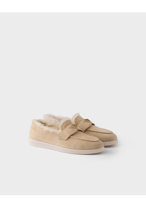 Suede and shearling loafers