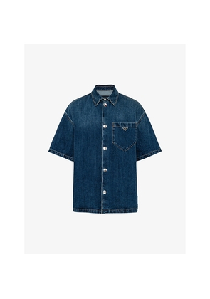 Mens Prada Brand-Plaque Relaxed-Fit Denim Shirt