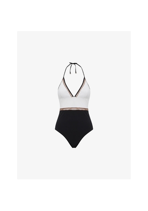 Womens Reiss Ray Colourblock Stretch-Jersey Swimsuit