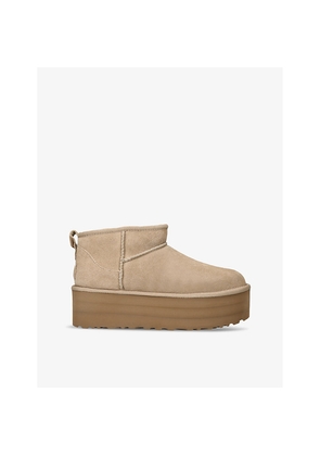 Womens UGG Classic Ultra Mini Suede and Shearling Platform Ankle Boots