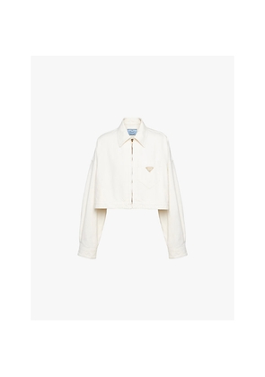 Womens Prada Brand-Plaque Cropped Denim Jacket