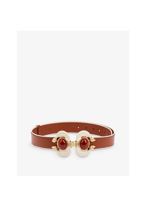 Womens La Maison Couture Sonia Petroff Aries 24ct Gold-Plated Brass, Cabochon Carnelian Stones and Leather Belt