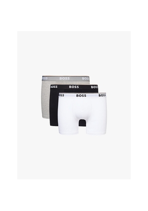Mens Boss Branded Waistband Stretch-Cotton Boxer Briefs