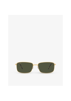 Ray-Ban Rb3717 Rectangle-Frame Polished Gold-Metal Sunglasses