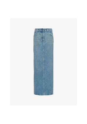 Womens Prada Brand-Plaque Low-Rise Denim Maxi Skirt