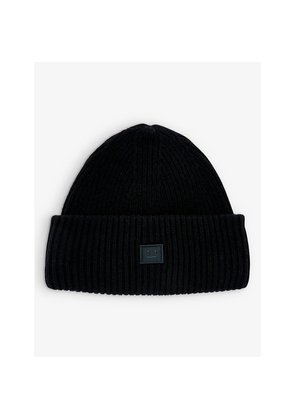 Acne Studios Pansy Logo-Patch Wool Beanie Hat