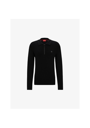 Mens Hugo Logo-Embroidered Zip-Neck Knitted Jumper