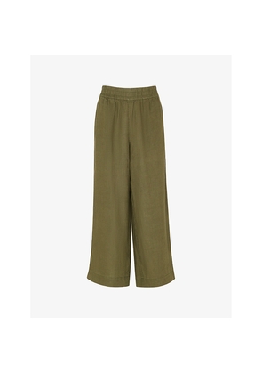 Womens Whistles Elasticated-Waist High-Rise Linen Trousers