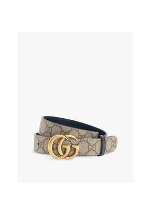 Womens Gucci Monogram-Print Brand-Plaque Leather Belt
