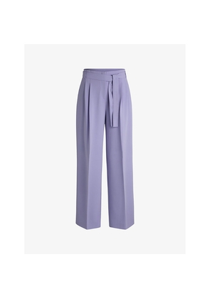 Womens Boss Wide-Leg High-Rise Belted Woven Trousers