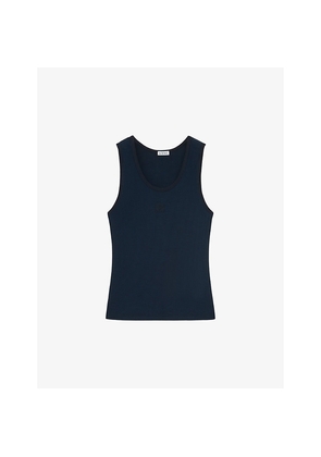 Womens Loewe Anagram-Embroidered Scoop-Neck Silk-Blend Top