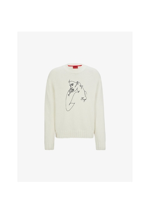 Mens Hugo Face-Motif Relaxed-Fit Wool-Blend Jumper
