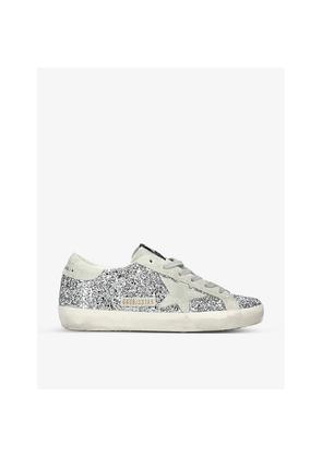 Womens Golden Goose Super Star Suede-Star Glitter-Embellished Trainers