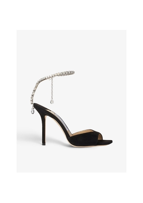 Womens Jimmy Choo Saeda Crystal-Embellished Suede Courts