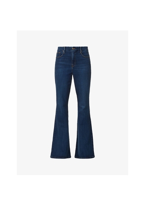 Womens Good American Good Legs Contrast-Stitch Flared-Leg Mid-Rise Cotton-Blend Jeans
