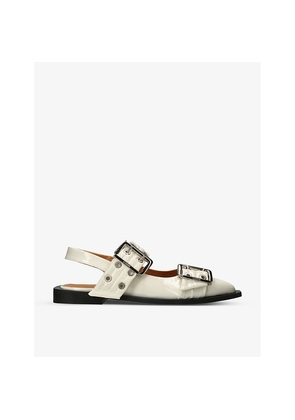Womens Ganni Buckle-Embellished Slingback Leather Ballet Flats
