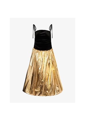 Womens Amy Lynn Straight-Neck Metallic Velvet Midi Dress