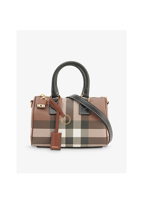 Womens Burberry Check-Print Mini Woven and Leather Top-Handle Bowling Bag