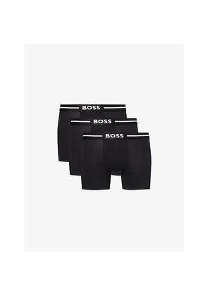 Mens Boss Branded Waistband Stretch-Cotton Boxer Briefs