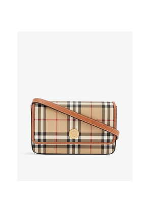 Womens Burberry Hampshire Check-Print Woven and Leather Shoulder Bag