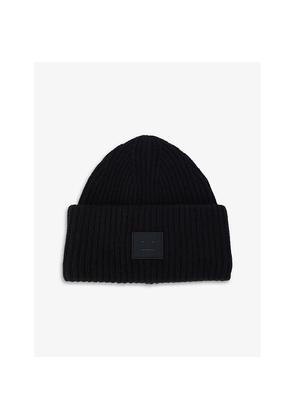 Acne Studios Face Logo-Patch Wool Beanie Hat