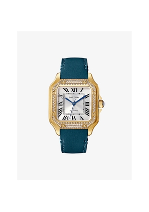 Mens Crwjsa0020 Santos De Cartier 18ct Gold, Diamond and Leather Watch