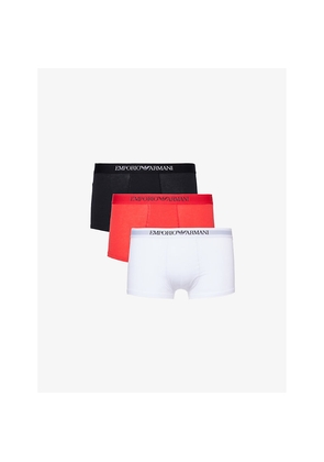 Mens Emporio Armani Branded-Waistband Pack Of Three Cotton-Jersey Trunks