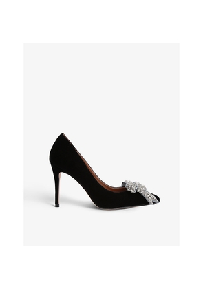 Womens Kurt Geiger London Belgravia Bow Crystal-Embellished Velvet Court Heels