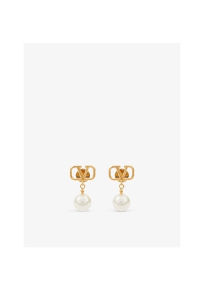 Valentino Garavani Vlogo Brass and Pearl Earrings