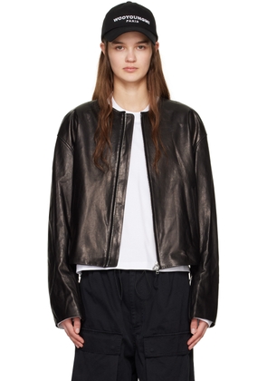 WOOYOUNGMI Black Zip Leather Jacket