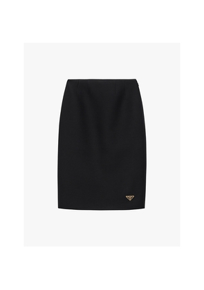 Womens Prada Brand-Plaque Mid-Waist Wool Mini Skirt