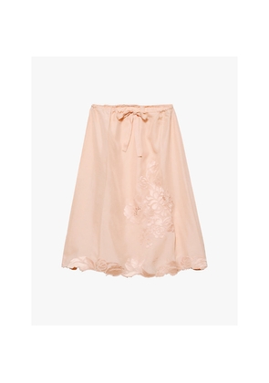 Womens Prada Embroidered Habutai-Silk Midi Skirt