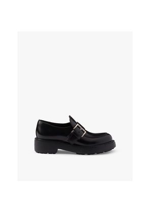 Womens Prada Branded-Buckle Brushed Leather Loafers