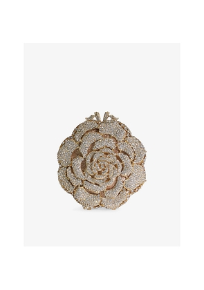 Womens Dune Bling Diamante-Flower Metal Clutch