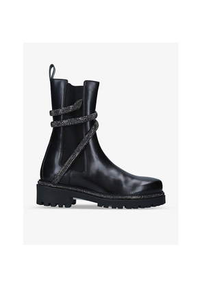 Womens Rene Caovilla Cleo Rhinestone-Embellished Leather Boots