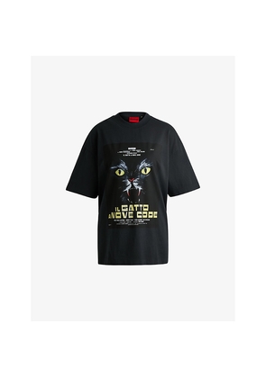 Womens Hugo Crewneck Graphic-Print Cotton-Jersey T-Shirt