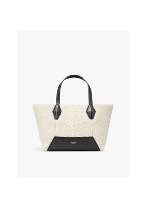 Jimmy Choo Diamond Logo-Embossed Small Shearling and Leather Tote Bag