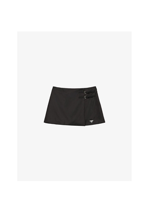 Womens Prada Re-Nylon Brand-Plaque Wrap-Around Mini Skirt