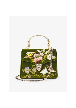 Womens Aspinal Of London Mayfair Mini Velvet and Leather Shoulder Bag