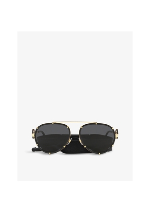 Womens Versace Ve2232 Logo-Engraved Aviator Sunglasses
