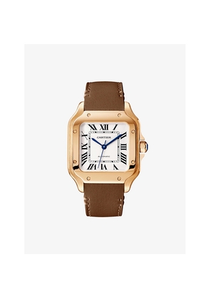 Mens Crwgsa0038 Santos De Cartier 18ct Rose-Gold, Sapphire and Leather Automatic Watch