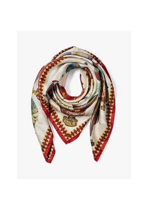 Womens Aspinal Of London Hot Air Balloon Graphic-Print Silk Scarf
