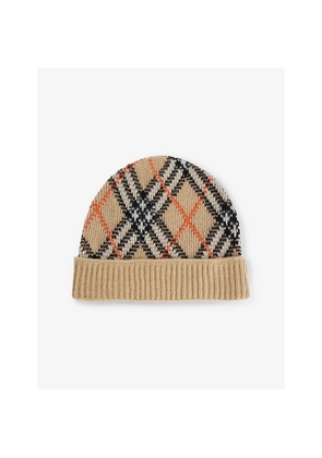 Womens Burberry Check-Print Ribbed Cashmere-Blend Beanie