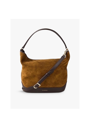 Womens Sandro Removable-Strap Slouchy Suede and Leather Shoulder Bag