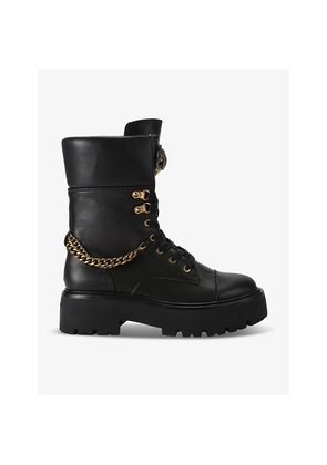 Womens Kurt Geiger London Kensington Eagle-Embellished Leather Combat Boots