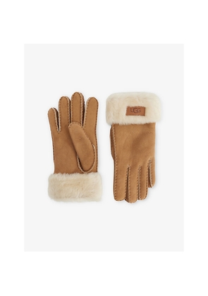 Womens UGG Brand-Patch Leather Gloves