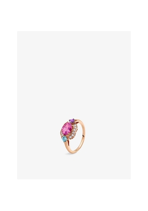 Bvlgari Allegra 18ct Rose-Gold, Pink Tourmaline, Amethyst, Blue Topaz and 0.2ct Diamond Ring