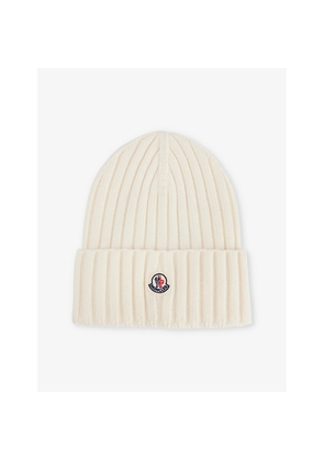 Womens Moncler Brand-Appliqué Ribbed Wool Knitted Beanie